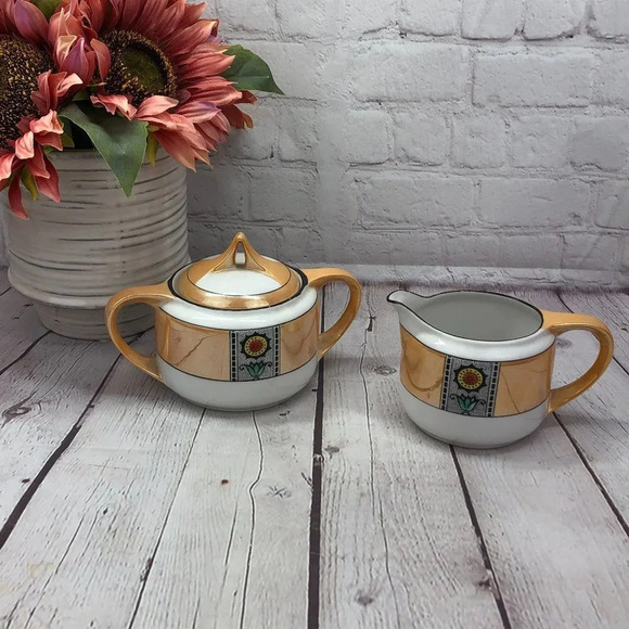 vintage noritake hand painted cream and sugar set - Picture 1 of 8
